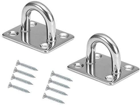 TERF® Heavy Duty Security Staple U Hooks 60mm Pad Eye Plate with Hole Ceiling Hook Wall Mount Hook with Screws for Wall Ceiling Hanging - Pack of 2