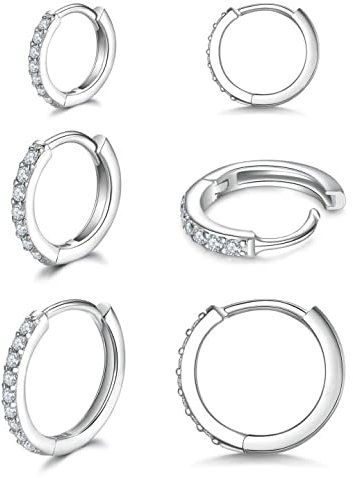 925 Streling Silber Creolen für Damen, Klein Ohrringe Set mit Zirkonia, Vergoldet Kreolen Hypoallergen Schlafen Kreolen