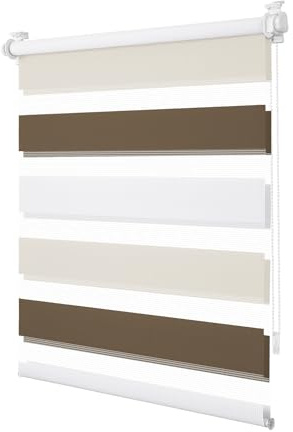 TFSKY Doppelrollo Klemmfix ohne Bohren Weiß-Beige-Braun B80 x H150 cm | Stoffbreite 75cm, 100% Polyester, Lichtdurchlässig & Verdunkelnd, Rollos Für Fenster innen, Stufenlos für Wohnzimmer, Büro