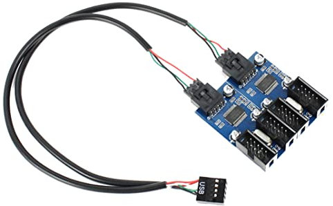 9pin USB Header Male 1 to 4 Female Extension Card USB 2.0 Splitter Cable Connector for Motherboard, 9Pin Internal USB Hub Port for CPU, WiFi Receiver, Fans, and RGB Light