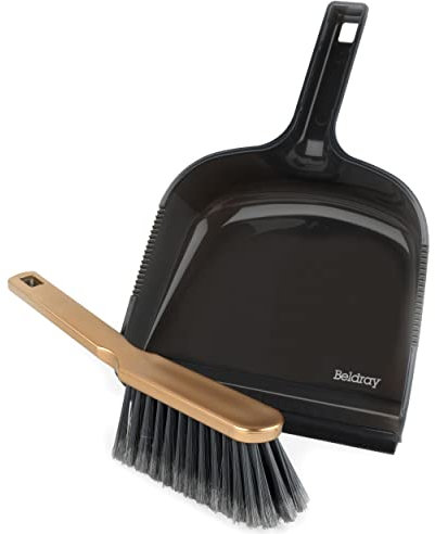 Beldray LA089793GRYEU7 150 Years handfeger und Schaufel, Besen klein mit weichen Borsten, Kehrschaufel mit Gummilippen, platzsparendes kehrblech und handfeger, Kupferoptik Besen und kehrschaufelset