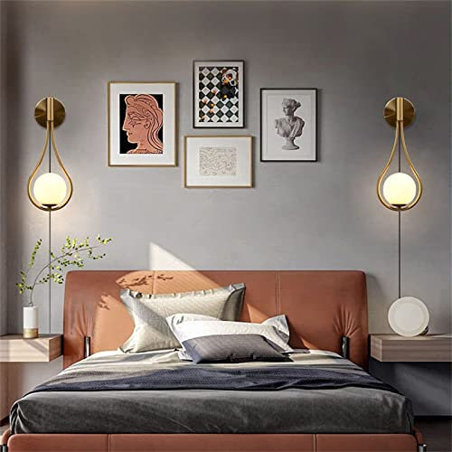 LED Industrielle Vintage Dorée Applique murale Intérieur avec Interrupteur et Prise, E27 Angle Réglable Lampe Murale Globe en Verre Luminaire Mural Pour Salon Chambre Chevet Salle À Manger (2 Pièces)