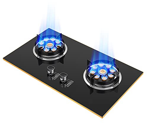 Snokwin Top con fornello a Gas Dual Bruciatore, Vetro temperato a Drop-in 2 Bruciatori Piano Cottura a Gas, Home Cucina Gas Range Piano Cottura, Protezione termocoppia, Facile da Pulire, Nero