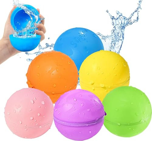 Wasserballons Wiederverwendbare Schnellfüllung, Wasserbälle, selbstdichtendes Outdoor-Wasserspielzeug für Kinder von 3-12 Jahren, unfallfreie Wasserbomben Sommer-Pool-Spielzeug 6Pcs