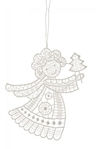 Rudolphs Schatzkiste Baumbehang Engel mit Baum Plauener Spitze BxHxT 9x9x0,1cm NEU Christbaumschmuck Weihnachtsbaum Anhänger