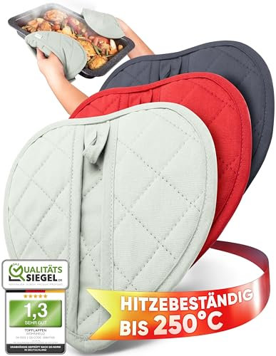 WOHNHELD® Topflappen Set [Extrem Hitzebeständig 250°C] 2 Stück - Waschmaschinen geeignet - Ofenhandschuhe Küchenhelfer Topflappen Handschuh Topfhandschuhe Topfuntersetzer - 20 x 20 cm - Mintgrün Herz