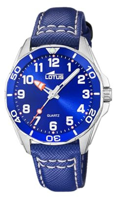 Lotus Kinder Armbanduhr 18861/1 Junior mit Edelstahlgehäuse, Mineralglas, blauem Edelstahlarmband, 5 bar, Gehäusedurchmesser: 34,0 mm
