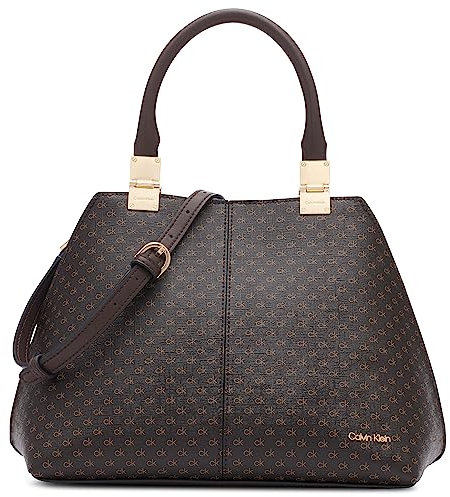 Calvin Klein Damen Geometric Satchel-2 in 1, Veganes Leder, 2 Taschen Geometrische Umhängetasche aus Granit, Braun/Khaki/Schwarz
