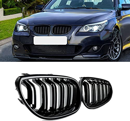 MAGICKIT Nieren Kühlergrill Kompatibel mit 5-Series E60 E61 M5 525i 528i 530i 535i 540i 545i 550i 2004-2009 (Doppelsteg Glanz Schwarz)