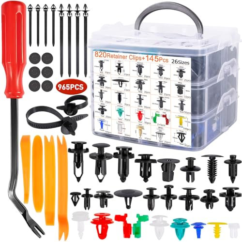 NCKIHRKK 965 Piezas Grapas Coche con Herramienta de clips Desmontaje Coche, Universales Remaches Plastico Coche, Juego de Auto Remaches Plastico Clips De Nylon para Paneles de Puerta, Fender Liner