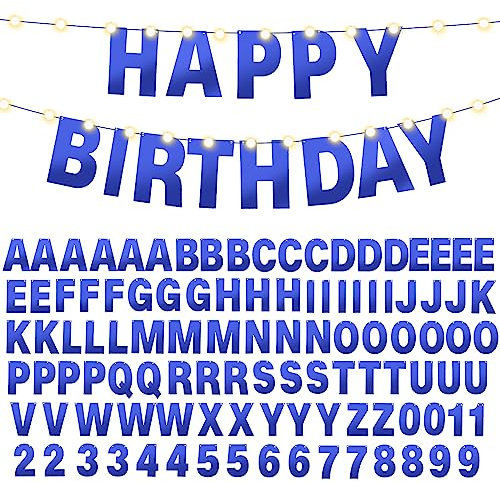 TaoBary 112 Pcs DIY Glitter Customizable Banner Kit - 107 Letters & Numbers, 3 Ropes, 2 LED Lights - Personalized Banner Decor for Birthdays, Baby Showers, Halloween (Bright Blue, 5 Inches)