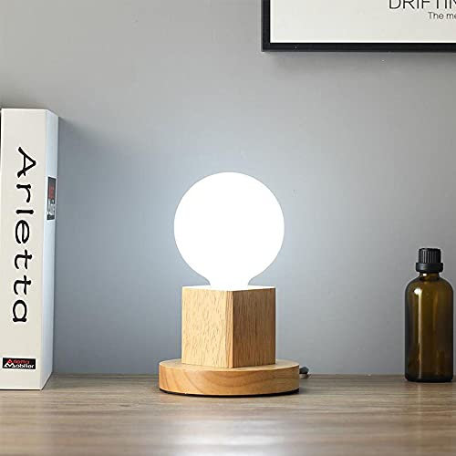 Mengjay Holz -Würfel Tischleuchte, Holz Tischlampe mit E27 Fassung, bis max.60W, Dekoleuchte für Edison retro industrial Glühbirnen,ohne Leuchtmittel für Wohnzimmer, Schlafzimmer und Büro (A)