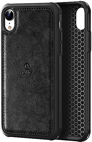 ONES for iPhone XR PU Leather Case 『 Four Corner Airbags 』『 Anti-fingerprint 』『 TPU Bumper Non-slip 』『Wireless Charging』 Sturdy Impact Absorb Shockproof Hard Cover - Black