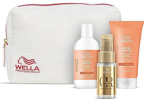 Wella Professionals Nutri Enrich Reiseset – nährende Pflege für beanspruchtes Haar – Set aus 100 ml Shampoo, 75 ml Haarmaske und 30 ml Oil Reflections Haaröl – inkl. Kosmetiktasche