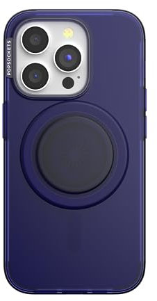 PopSockets iPhone 15 Pro Case with Phone Grip and Slide Compatible with MagSafe, Phone Case for iPhone 15 Pro, Wireless Charging Compatible - French navy