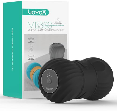 VOYOR-HEALTH Vibrant D'arachide Boule de Massage, Rouleau Silicone Électrique Rechargeable avec 4 Modes, Pour le Yoga, le Fitness, la Relaxation Musculaire du Corps, Ergonomique Portable MB300, Noir