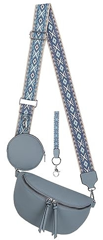 Bauchtasche Umhängetasche Crossbody-Bag Hüfttasche Kunstleder Italy-Design (L.Blue)