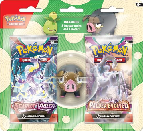 Pokémon TCG: Zurück in die Schule Radiergummi – Lechonk (1 Marken-Radiergummi und 2 Booster-Packungen)