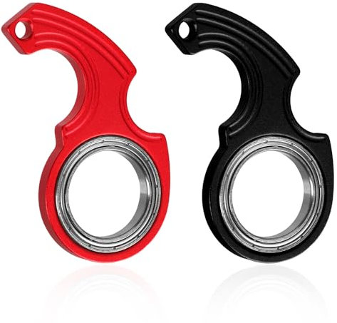 2 Schlüsselanhänger Spinner Spielzeug 1,7cm Innendurchmesser mit 2 Schlüsselanhängern aus Metall, Tragbar Finger Spinner Schlüsselanhänger für Kinder Erwachsene Angstlinderung (Schwarz, Rot)