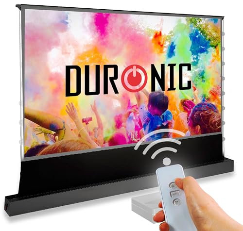 Duronic Electric 100” Ambient Light Rejecting (ALR) Floor Projector Screen for Ultra Short Throw Projectors: PET crystal Grey Screen, 16:9 Ratio, Remote Controlled – For Home Theatres and Conferences
