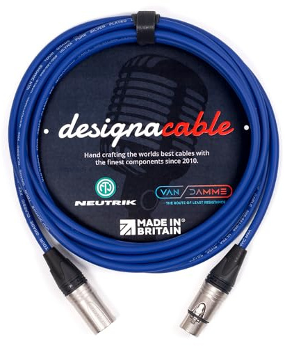 designacable.com 30m - Blue Balanced XLR to XLR Cables - Handmade in the UK using Van Damme XKE Microphone Cable & Neutrik Female NC3FXX & Male NC3MXX XLRs.