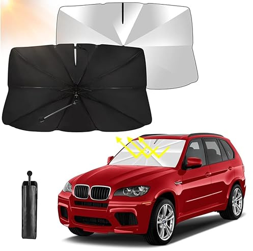 Protège Soleil Voiture Protège Pare Brise Soleil, Parasol de Voiture, Parapluie Pare-Soleil de Boiture Pliable Portable Rotation à 360°, Protection UV, pour La Plupart des Véhicules