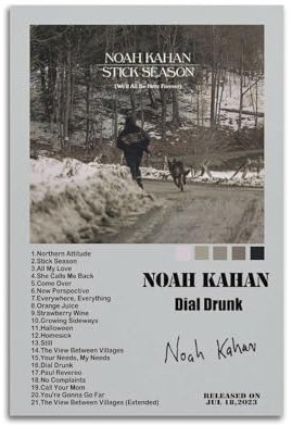 suumyo Noah Kahan Poster, Raumdekoration, ästhetisches Poster, künstlerisches Poster für Schlafzimmer, Wohnzimmer, Wände, 20 x 30 cm, ungerahmter Stil