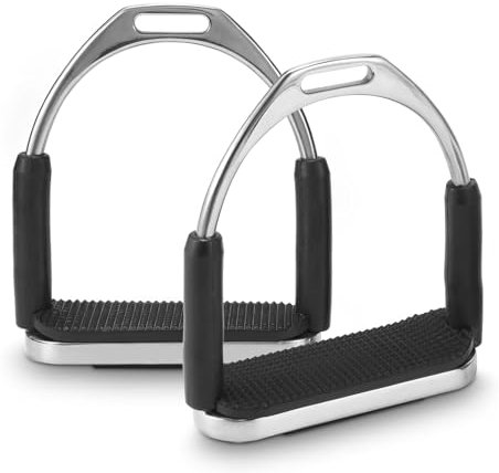 HOUSN Sicherheitssteigbügel 12cm Edelstahl, Steigbügel für Erwachsene und Kinder Steigbügel für Sattel Sicherheits Steigbügel Mit Anti-Rutsch Trittfläche aus Gummi für den Pferdesport 2pc,Silber