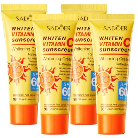 4pcs Sun Lotion Sonnencreme LSF 60+ Vitamin C Sonnenschutzcreme Sunscreen Spf 60+ Facial Moisturizer Non Greasy Sonnenschutz Sonnencreme Grundierung Vitamin C Sonnenmilch Körper Sonnencreme