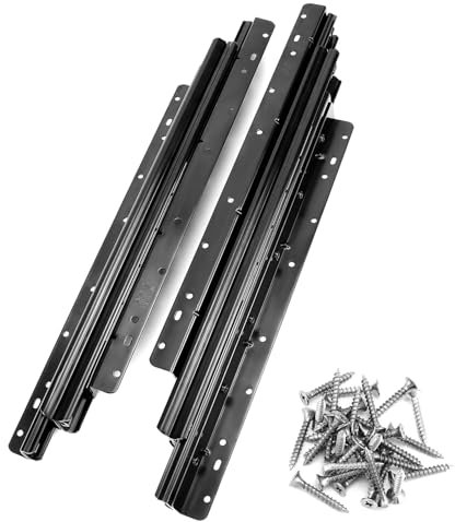 QWORK® Robuste Schubladenführungen für die Aufbewahrung unter Treppen, 400–900 mm, Vollauszug, Schwarz, Tragfähigkeit 120 kg, 1 Paar, mit Schrauben