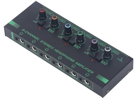 VBESTLIFE Kopfhörerverstärker-Splitter, Tragbarer 6-Kanal-Stereo-Kopfhörerverstärker, Professioneller -Kopfhörer-Splitter-Verstärker mit 12 Ausgangsbuchsen, für Mikrofon