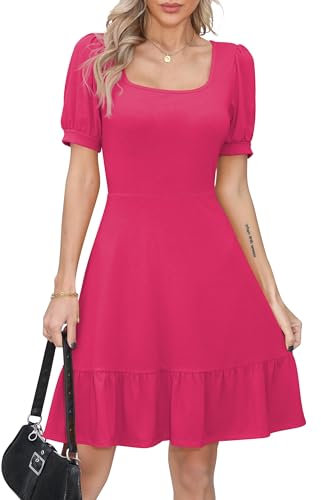 Missufe - Robe d'été pour femme - Rose, M - Trapèze à volants - Manche courte - Swing - Casual