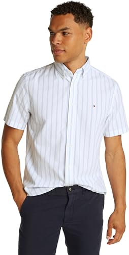 Tommy Hilfiger Chemise Homme Flex Poplin Manches Courtes, Multicolore (Sweet Blue/Optic White), L