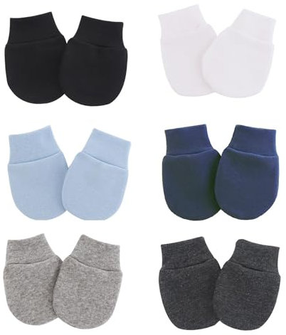 Qinsky Weiche Fäustlinge - 6 Paar Handschuhe für Säugling - Kein Kratzer, Unisex Baumwolle 0-12 Monate