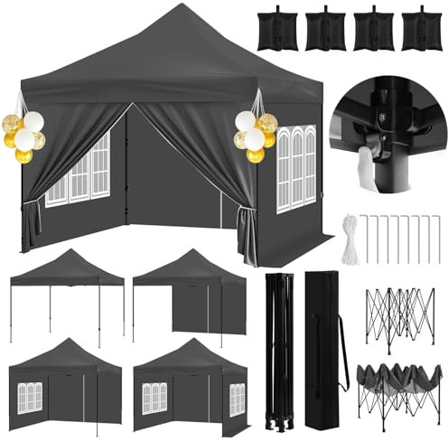 WOLTU Tonnelle de Jardin Extérieur avec Le Toit en Forme Pointue, Tente de Réception Imperméable, Pergola, Barnum Pliant, 4 Parois Latérales Amovibles et 4 Sacs de Sable, Hauteur Réglable,Gris