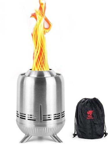 Tisch-Feuerstelle, Edelstahl-Mini-Ofen für den Außenbereich,raucharme Verbrennung Tragbare Feuerstellen Feuerstelle mit Pellets oder Holz befeuert,für Stadt und Vororte, mit Reisetasche,23.21x16.3cm