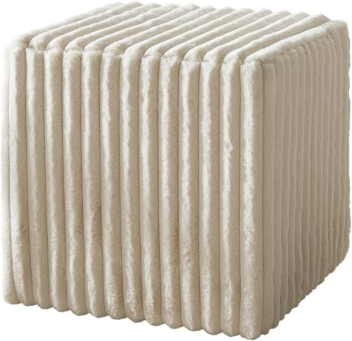 DELIFE Sitzhocker Dado Plüschcord Beige 45x45 cm