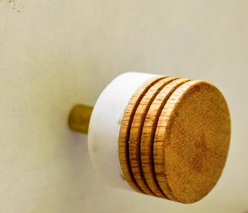 ARTISNO Marmorknäufe für Schränke, dekorativ, weiß und braun, aus Holz, handgefertigt, für Küchenschrank, Schublade, elegante Griffe für Kleiderschrank und Kommode, 3,8 cm Durchmesser, 6 Stück