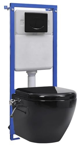 Brokky Toilette Senza Bordi Muro con Cassetta Scomparsa Ceramica Nera-Sanitari Filomuro Vaso WC in Ceramica Filo Muro Filo Parete Design Moderno con Copriwater Chiusura Soft Close Chiusura Rallentata