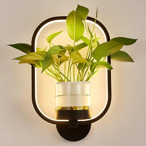 J.SUNUN Moderne LED Wandleuchte Innen Schwarz Ring Wandlampe Warmes Licht 3000K Mit Blumentopf Wandleuchten Für Wohnzimmer Schlafzimmer Flur Balkon Treppenhaus Beleuchtung Leuchten