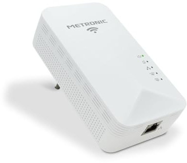 METRONIC 495488 CPL WiFi 1200 Mbps avec Prise - Compatible Toutes Box Internet (Fibre, ADSL) - Port Ethernet - Idéal TV, Streaming, Jeux, Télétravail - Blanc