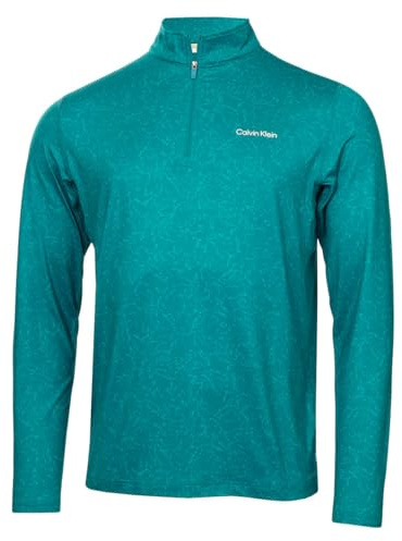 Calvin Klein Mens Printed Newport Half Zip Soft Sweater - Sea Green - M