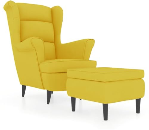 Genérico Wenjingqi 3115938 Ohrensessel mit Hocker, Samt, Senfgelb, Gelb