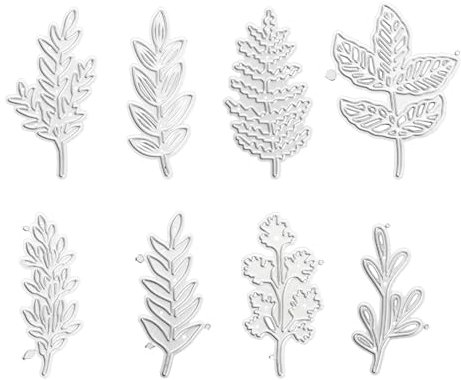 8 Fustelle Foglie in Acciaio al Carbonio - Forme di Taglio di Precisione per Scrapbooking, Carte e Progetti DIY (10x9,6 cm, Argento)