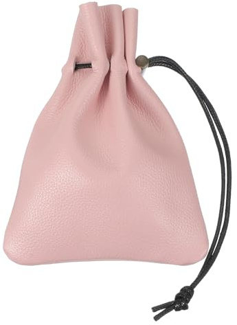 sourcing map 1 sac à cordon de serrage, porte-monnaie en cuir, porte-monnaie pour femme, sac en cuir pour homme, pour bijoux, clés, pièces de monnaie (rose)