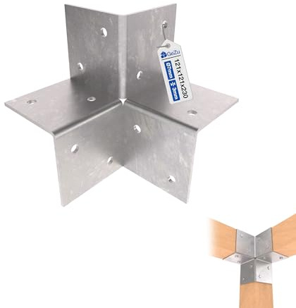 GeZu Impex Pergola Corner Bracket 121 x 121 mm Hot Dip Galvanised 3 Way Corner Connector Bracket for Wooden Gazebo & Pergola
