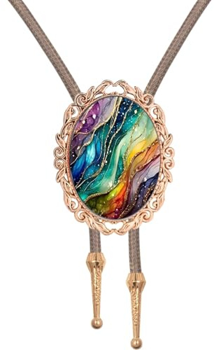 PEARLY JUN Bolo Krawatte Western Cowboy für Herren und Damen | Cowboy Braunes Leder Bolokrawatte Landhausstil Stringwear Hemd Weste Western Accessoires Männer
