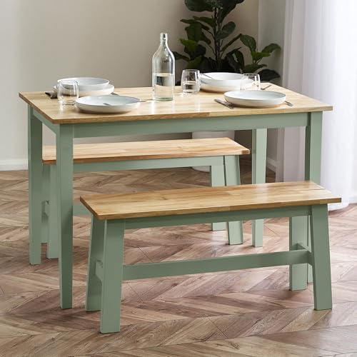 Julian Bowen Linwood Dining Bench for 2, Solid Wood, Sage Green - H45xW95cm