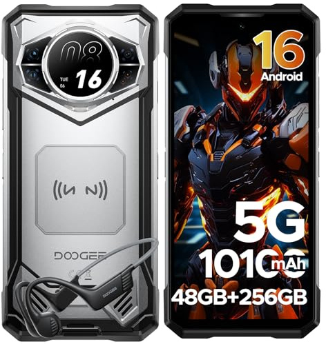DOOGEE S200 Android 16 AI 5G Outdoor Handy Ohne Vertrag, 32GB+256GB Outdoor Smartphone Dimensity 7050, 10100mAh+33W Baustellenhandy, 1.32 AMOLED Heckdisplay 6.72 FHD+ 120Hz, 100MP+20MP, Dual SIM/NFC