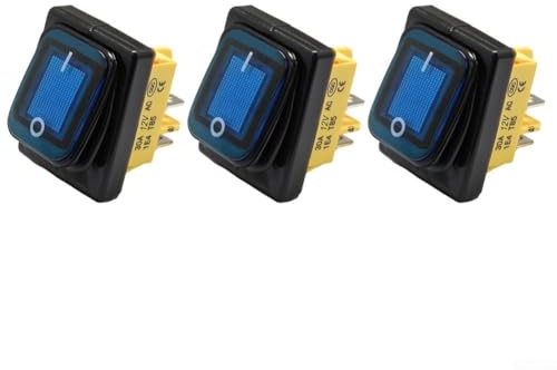 Zilimontt Interruttore a bilanciere impermeabile a 4 pin, 30 A, 12 V, PA66, in nylon, con contatti argentati, per barche, camper, auto ed elettrodomestici, nero, confezione da 3 (blu)